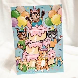 Cat Birthday Cake Greeting Card - Choose Your Fur Colors