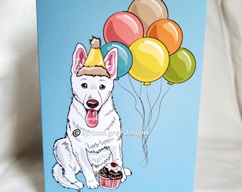 White German Shepherd 'n Balloons Greeting Card