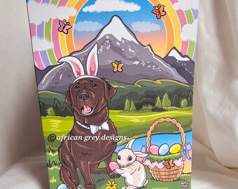 Easter Chocolate Lab Greeting Card - Rainbow Mountain Scene