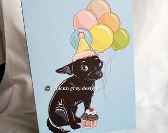 Black Chihuahua 'n Balloons Greeting Card