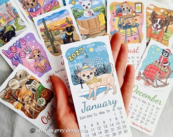 2027 Chihuahua Calendar - Mini Desk Size - Printed on Recycled Linen Paper - Available With or Without Mini Easel