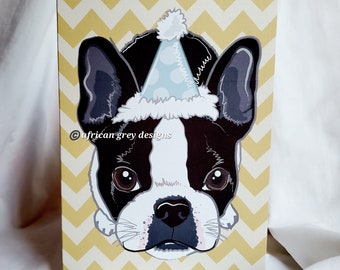 Chevron Boston Terrier Greeting Card