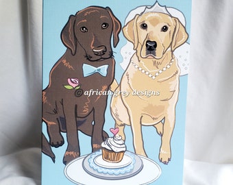 Wedding Labs - Greeting Card - Chocolate and Yellow Labs