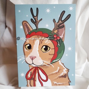 Orange Cat Reindeer Greeting Card