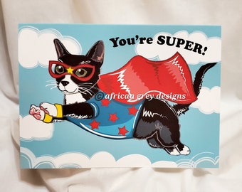 Super Cat Greeting Card - Tuxedo Cat