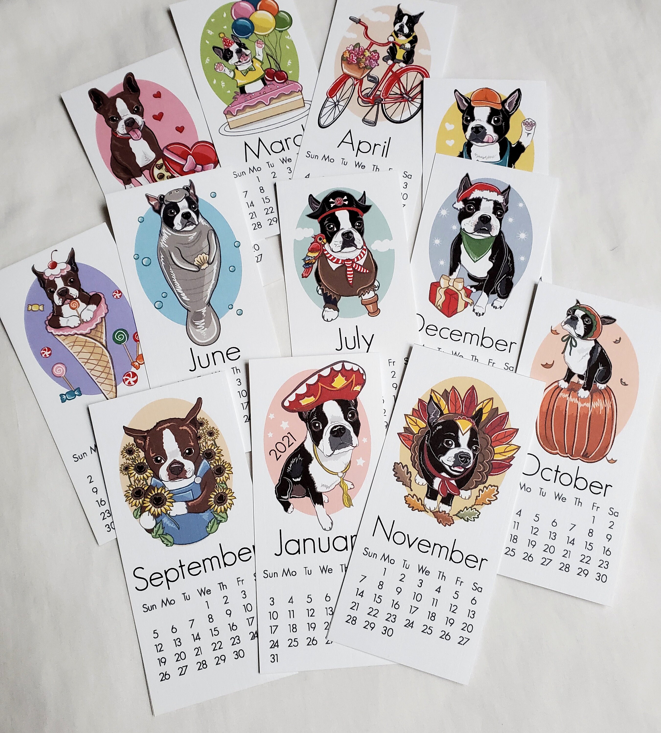 2021 Boston Terrier Calendar Mini Desk Size Printed on | Etsy