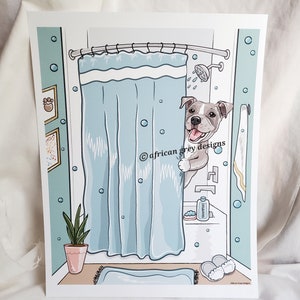 Shower Time Pit Bull - Eco-Friendly 8x10 Print on Linen Paper