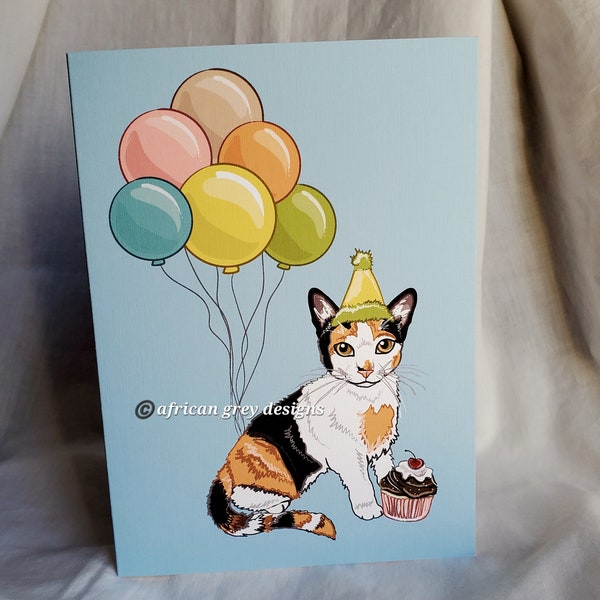 Calico Cat 'n Balloons Greeting Card