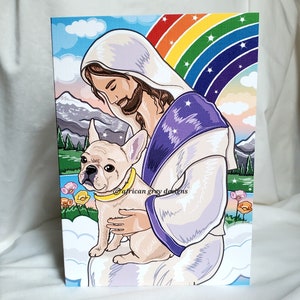 French Bulldog in Arms of Jesus Greeting Card