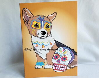 Day of the Dead Corgi Greeting Card