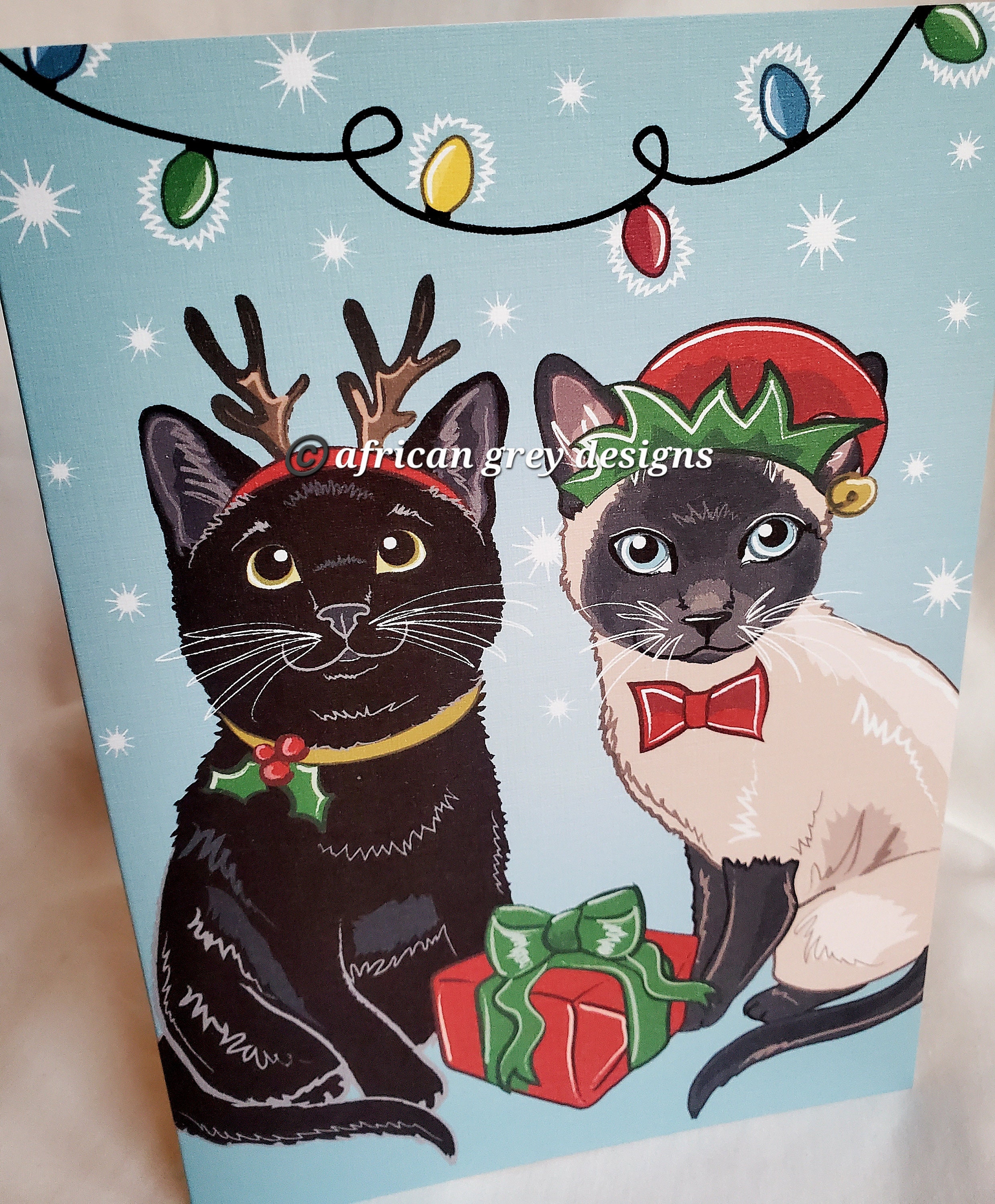 Christmas Cats Greeting Card - Black Cat and Siamese Cat - Etsy