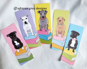 Pit Bull Bookmarks - Eco-friendly Set of 5 on Recycled Linen Paper