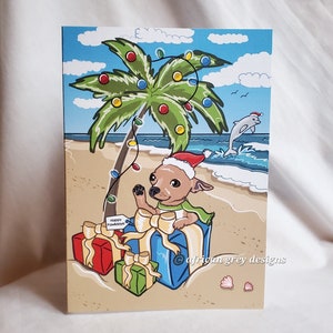 Christmas Beach Chihuahua Greeting Card