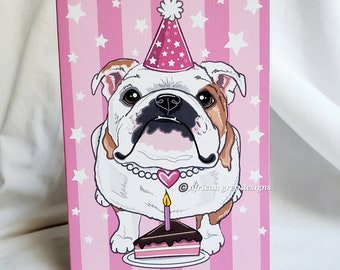 Birthday English Bulldog Greeting Card - Choose Your Background Color
