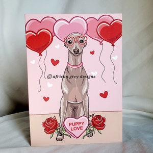 Greyhound with Heart Balloons - Greeting Card