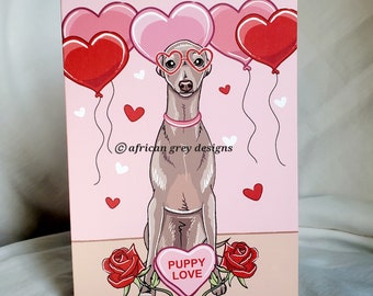 Greyhound with Heart Balloons - Greeting Card