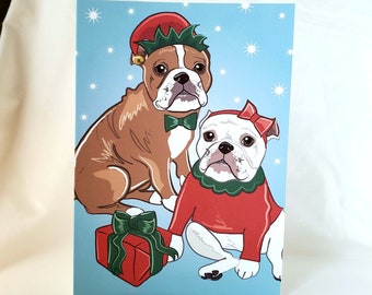 Christmas English Bulldogs - Greeting Card