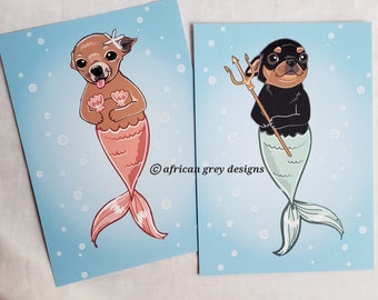 Chihuahua Mermaid Prints - 5x7 Eco-friendly Pair