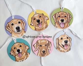 Golden Retriever Gift Tags - Circles - Set of 6 Printed on Recycled Linen Paper