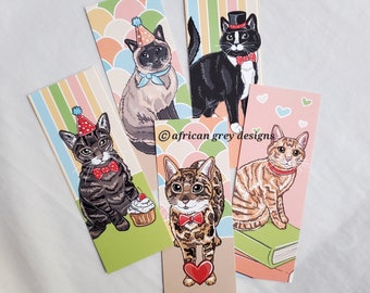 Sweet Cat Bookmarks - Eco-friendly Set of 5 on Linen Paper