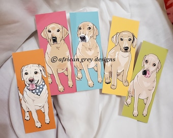 Yellow Lab Bookmarks - Bright Colors - Eco-friendly Set of 5 Printed on Recycled Linen Paper