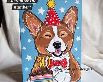 Custom Birthday Corgi Greeting Card - Customize with Your Candle Number