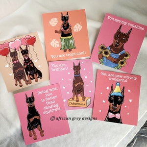 Doberman Valentines - Mini Eco-friendly Set of 6 Printed on Linen Paper