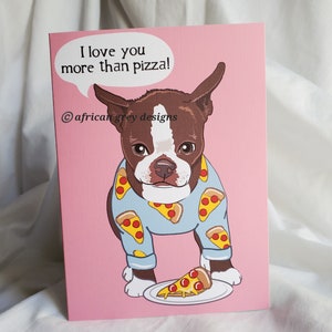Pizza Brown Boston Terrier Greeting Card