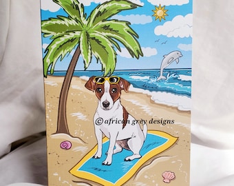Jack Russell Dolphin Beach Greeting Card
