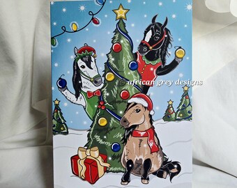 Christmas Tree Horses Greeting Card