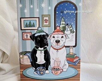 Cozy Winter Pit Bulls Greeting Card