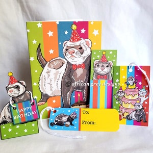 Ferret Birthday Package - Greeting Card - Desk Doll - Bookmark - Gift Tags