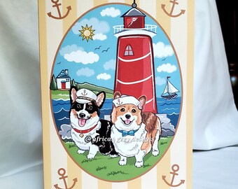 Lighthouse Corgis Greeting Card