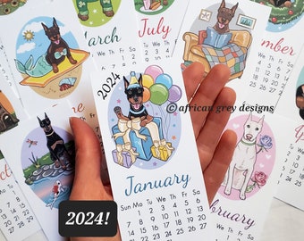 2024 Doberman Calendar - Mini Desk Size - Printed on Recycled Linen Paper - With or Without Mini Easel