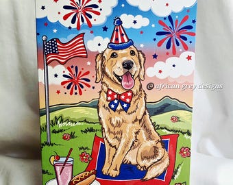 4th of July Golden Retriever Greeting Card
