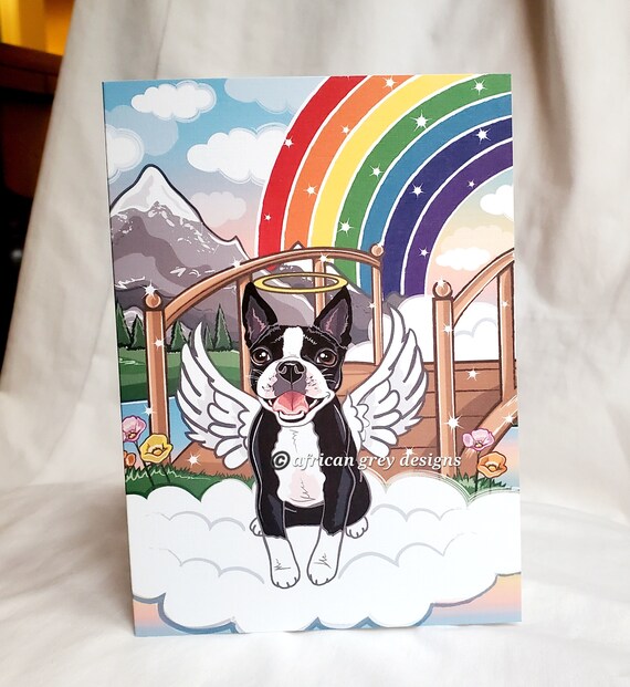 Rainbow Bridge Boston Terrier Angel Greeting Card - Etsy Hong ...