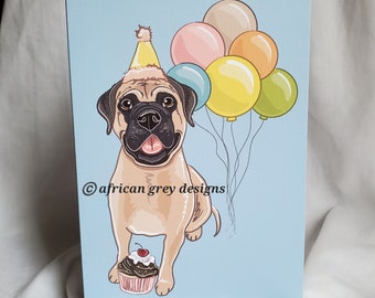 Mastiff 'n Balloons Greeting Card