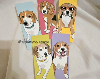 Beagle Bookmarks - Bright Colors - Eco-friendly Set of 5 Printed on Recycled Linen Paper