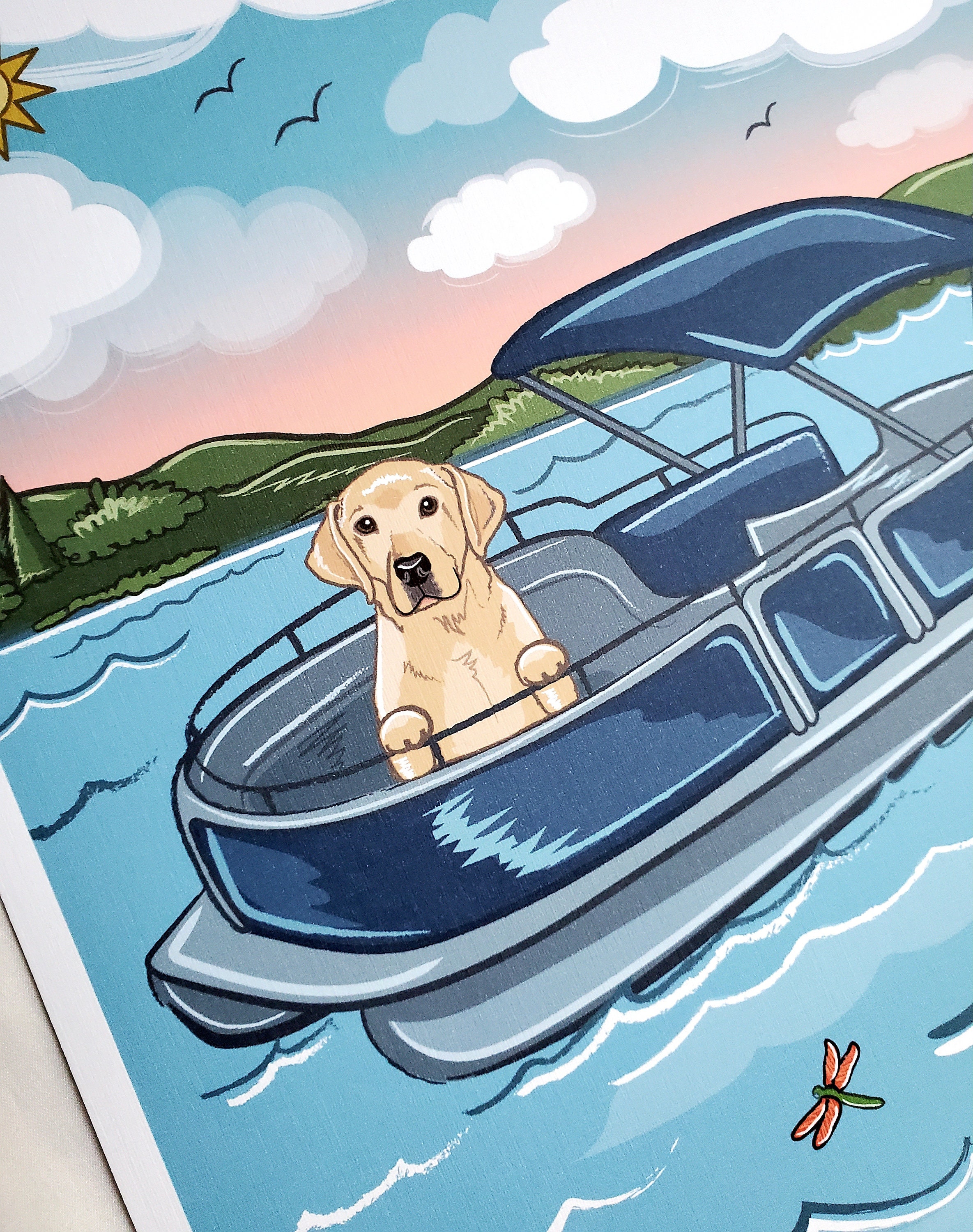 Lakeside Yellow Labrador Retriever - Pontoon Boat Design- 8x10 Eco ...