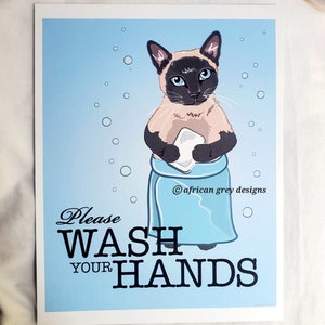 Wash Your Hands Siamese Cat - 8x10 Eco-friendly Print