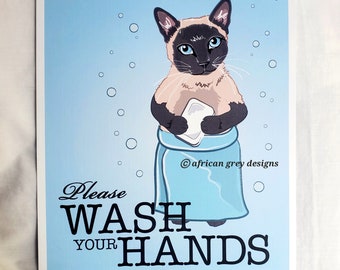 Wash Your Hands Siamese Cat - 8x10 Eco-friendly Print