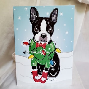 Christmas Lights Boston Terrier Greeting Card