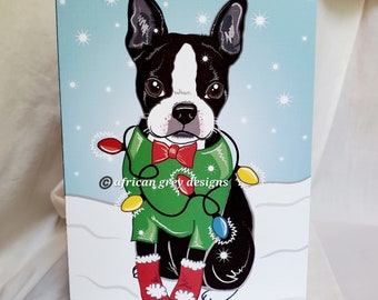 Christmas Lights Boston Terrier Greeting Card
