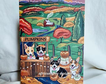 Pumpkin Corgis in Fall Scenery Greeting Card