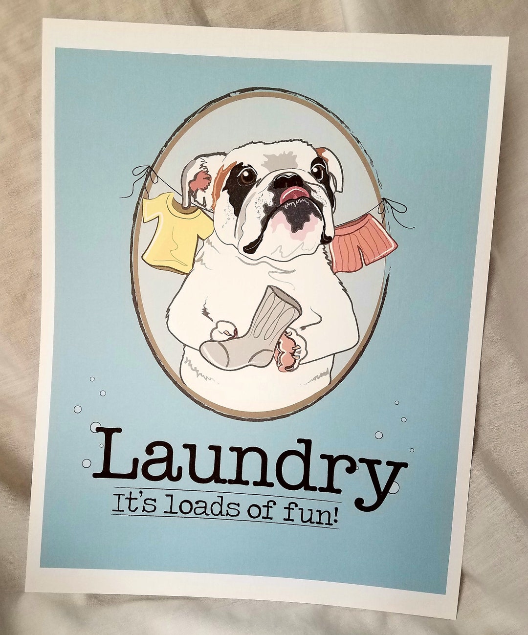 Bulldog Laundry Print 8x10 Ecofriendly Size Etsy