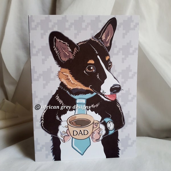 Corgi Dad Greeting Card - Black tri-color Corgi