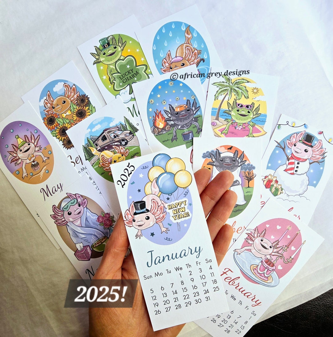 2025 Axolotl Calendar Mini Desk Size Printed on Recycled Linen Paper