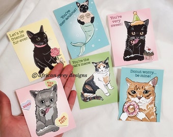 Cat Valentines - Mini Eco-friendly Set of 6 - Candy Colors