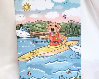 Kayaking Golden Retriever Greeting Card