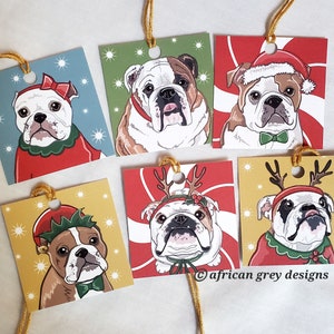 English Bulldog Mini Paper Ornaments - Set of 6 Printed on Recycled Linen Paper